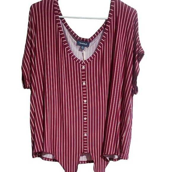Modcloth Burgundy Top Boxy Tie Front Plus Size 2X Striped Womens Casual Mod NWT - Picture 2 of 12